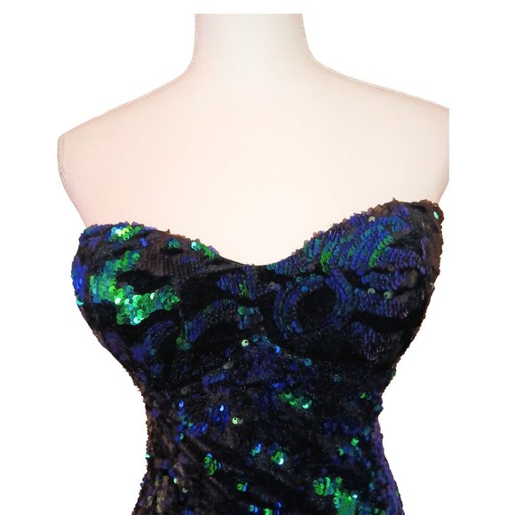 REVAMPED Dark Siren Iridescent Sequin Strapless Mini Cocktail Dress - XS - Picture 3 of 11